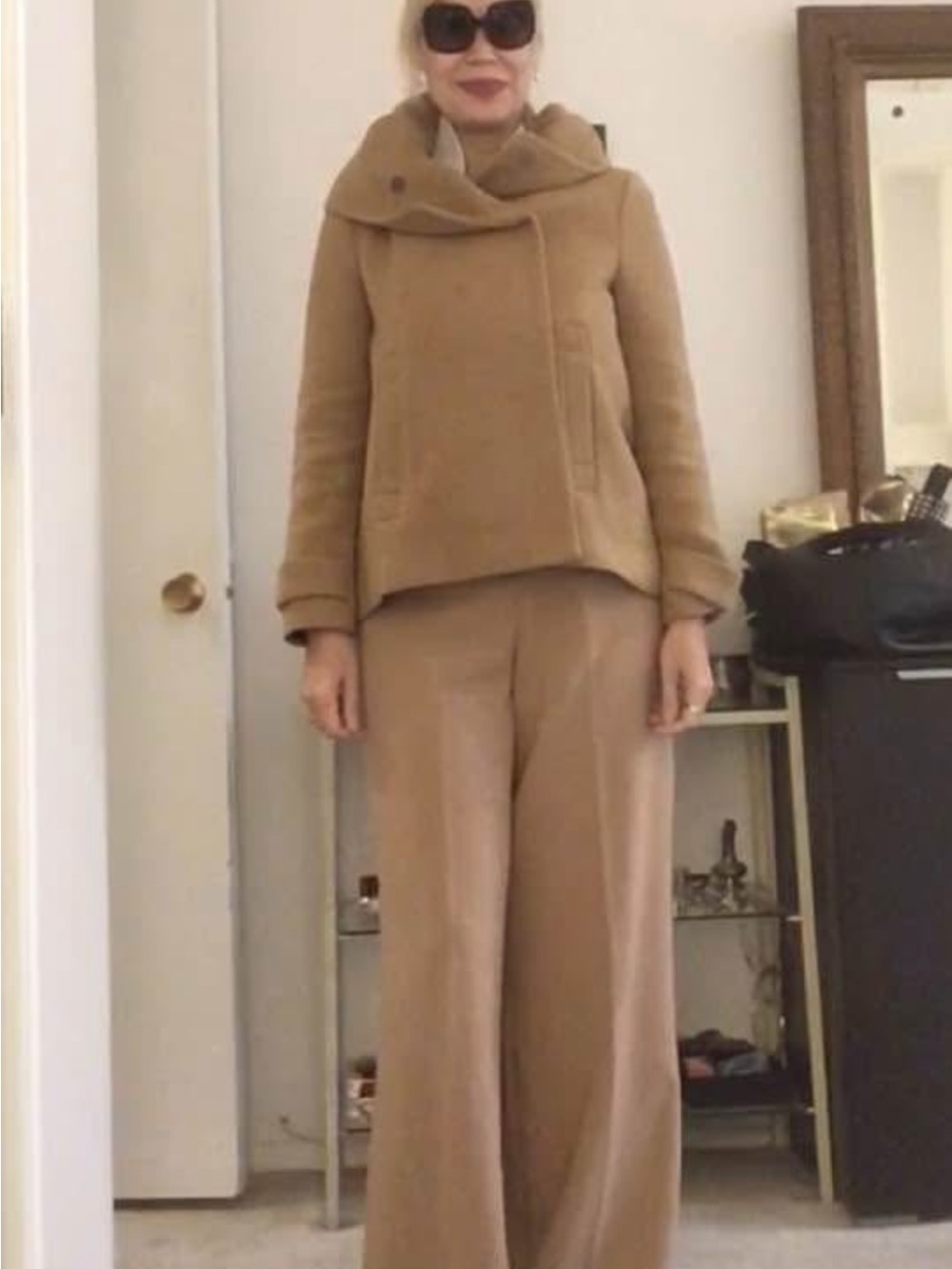 Zara Camel Asymmetrical Funnel Neck Jacket size M